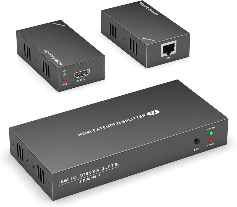 Steetek HDMI Extender Splitter 1x2, HD1080P@60Hz & 3D Visual, Extending 165ft (50m) Length Transmission Over CAT5e/CAT6/CAT7 Cable, 2 Channel Transmission with 2 HDMI Loop Out1 - Image 1