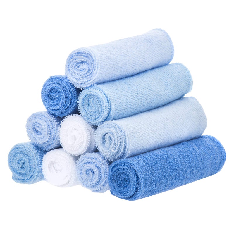 Spasilk Washcloth Wipes Set for Newborn Boys and Girls Soft Terry Washcloth Set Pack of 10 Blue