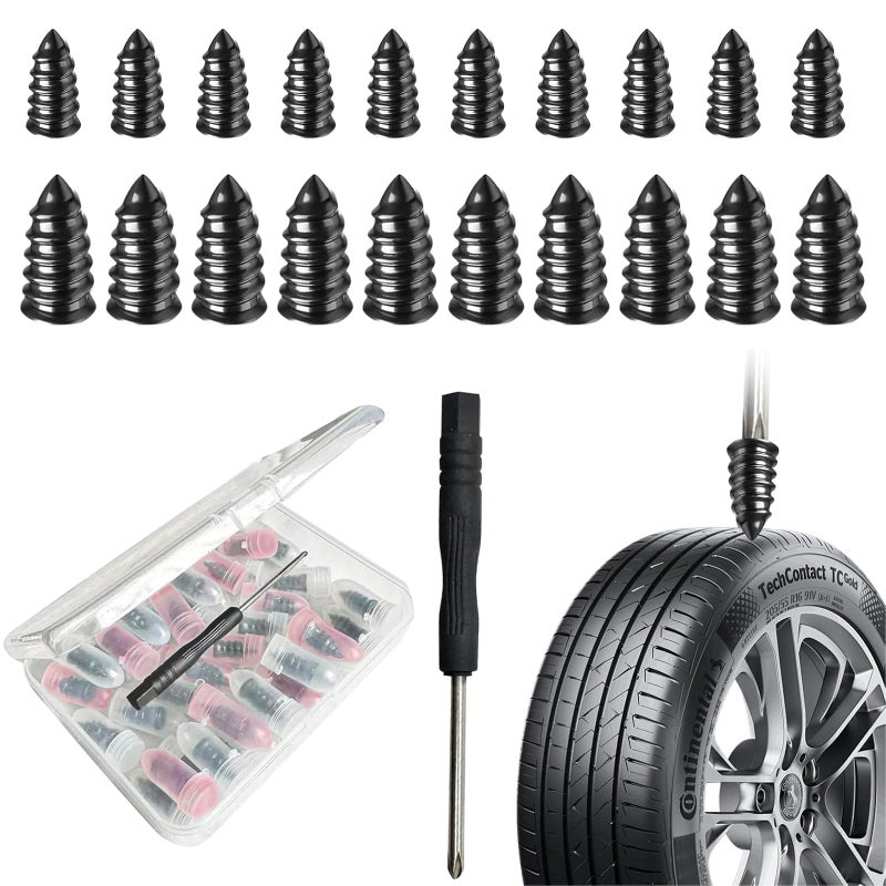 ZEHXI 60 PCS Tire Plug Kit - Tire Plugs Screw Type,Tire Repair Spiral Rubber Screws Plug Kit with 2 Sizes and Screwdriver,Fast Self-Service Tool for Car, Bikes,Motorcycle,Tractor Tire Puncture Repair - Image 1