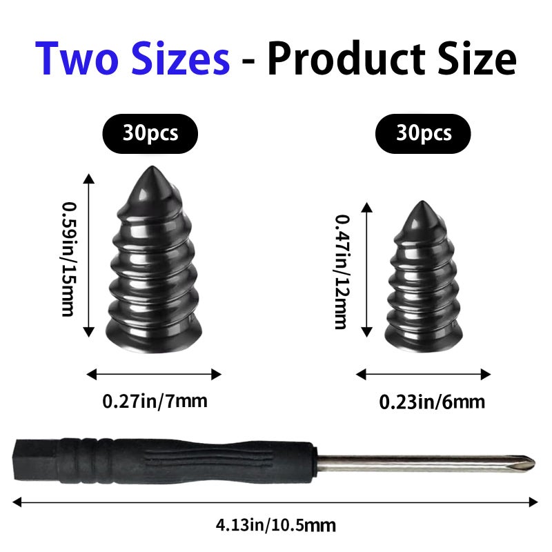 ZEHXI 60 PCS Tire Plug Kit - Tire Plugs Screw Type,Tire Repair Spiral Rubber Screws Plug Kit with 2 Sizes and Screwdriver,Fast Self-Service Tool for Car, Bikes,Motorcycle,Tractor Tire Puncture Repair - Image 2
