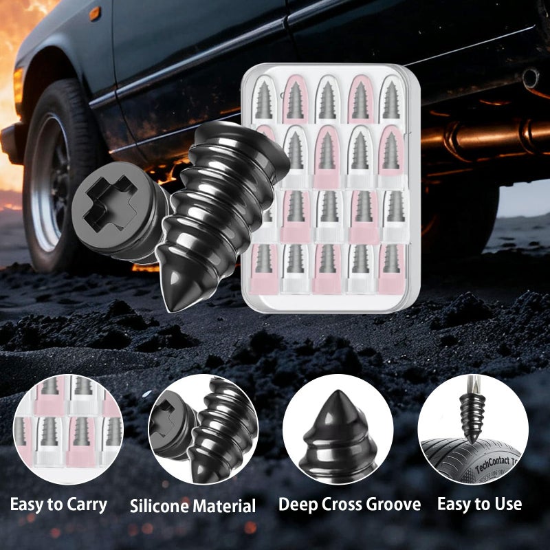ZEHXI 60 PCS Tire Plug Kit - Tire Plugs Screw Type,Tire Repair Spiral Rubber Screws Plug Kit with 2 Sizes and Screwdriver,Fast Self-Service Tool for Car, Bikes,Motorcycle,Tractor Tire Puncture Repair - Image 3