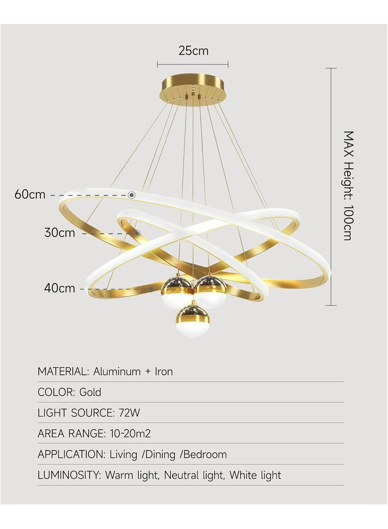 INSIJAM LED Chandelier with Remote Control Dimmable Hanging Pendant Light Starry Ceiling Projection 3-Rings Adjustable Ceiling Pendant Light for Kitchen/Living/Dining Room and Foyer - Image 3