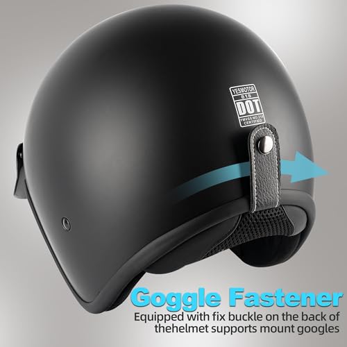 Yesmotor 3/4 Open Face Retro Motorcycle Helmet Vintage Helmet for Motorbike Casco, Moped, Cruiser, Bobber, and Chopper - DOT Approved（Matte Black,L） - Image 3