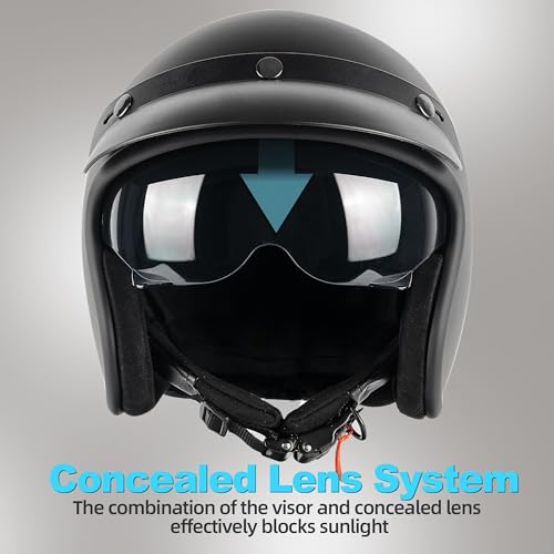 Yesmotor 3/4 Open Face Retro Motorcycle Helmet Vintage Helmet for Motorbike Casco, Moped, Cruiser, Bobber, and Chopper - DOT Approved（Matte Black,L） - Image 2