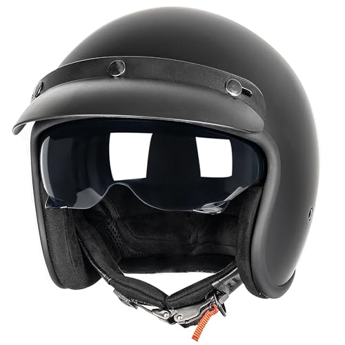 Yesmotor 3/4 Open Face Retro Motorcycle Helmet Vintage Helmet for Motorbike Casco, Moped, Cruiser, Bobber, and Chopper - DOT Approved（Matte Black,L） - Image 1