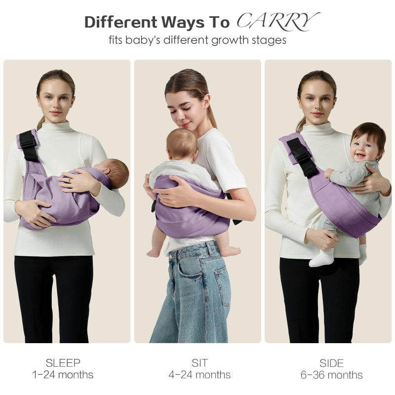 MISSWISDOM Baby Sling Carrier, Toddler Carrier Sling with Double Safety Buckle and Adjustable Shoulder Strap(7-30lbs), Baby Carriers One Size Fits All, Purple - Image 3