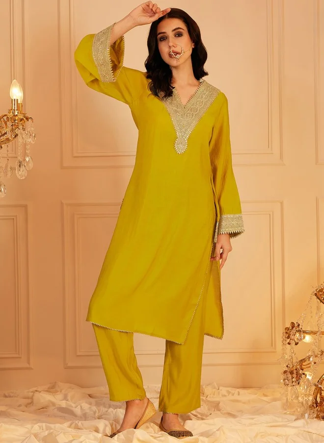 Indo Street Ethnic Motifs Yoke Design Kurta and Trouser Set for Women