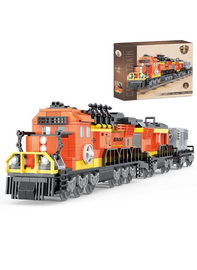 BRICK STORY BRICK STORY City Cargo Train Building Set, BNSF Freight Trains Model, Steam Locomotive Train Building Blocks Toys, Gift Trains for Boys&Girls Kids Aged 8-14, 635 Pieces  - Image 1