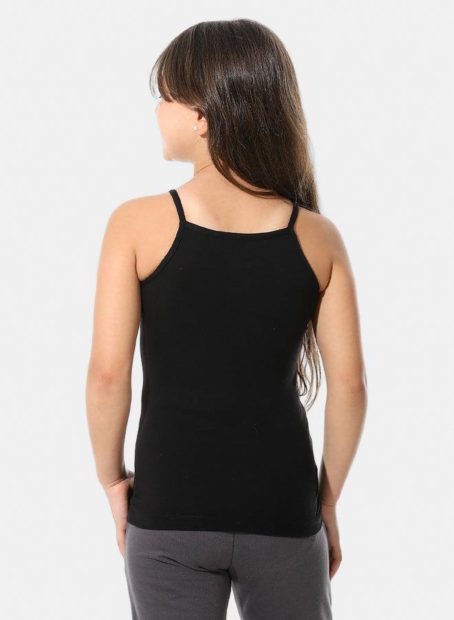 Andora Square Neck Strap Sleeves Plain Black T - Shirt_Black - Image 4