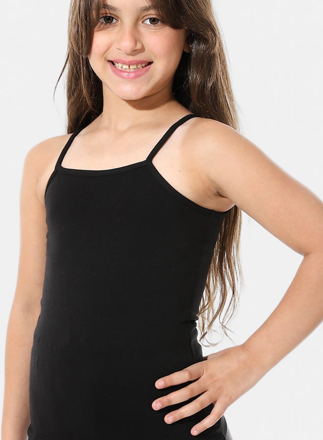 Andora Square Neck Strap Sleeves Plain Black T - Shirt_Black - Image 3