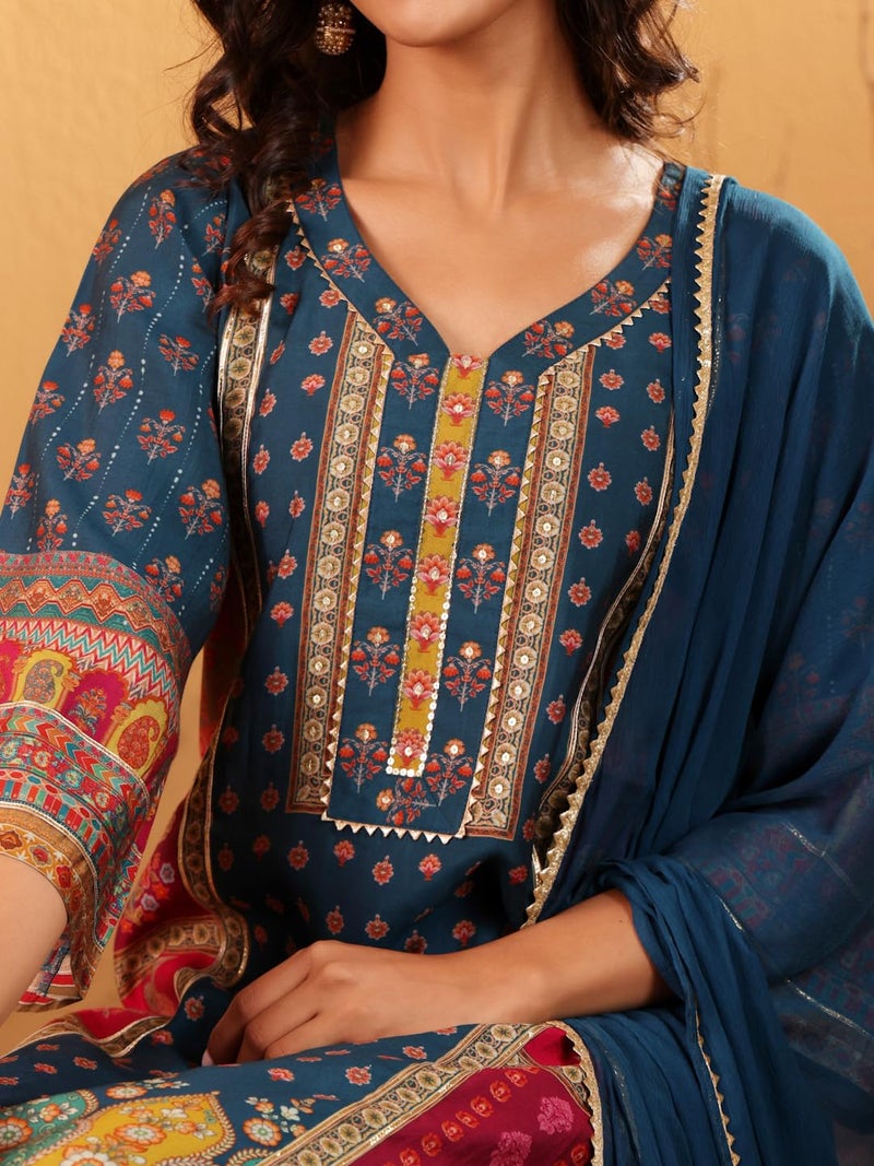 Varanga Women Teal Blue Ethnic Printed Straight Kurta with Trouser – Stylish and Comfortable Ethnic Set - Image 5