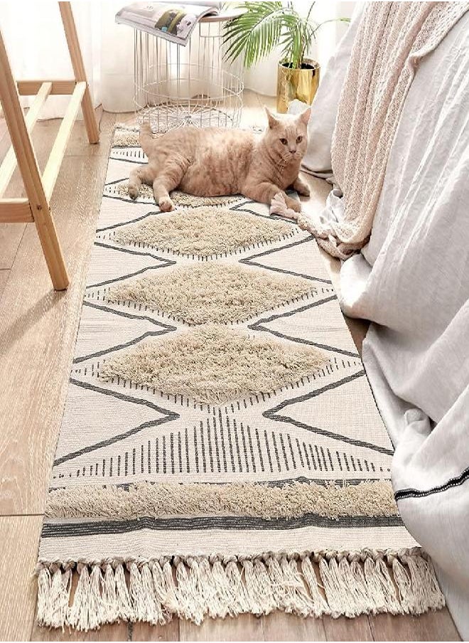LEEVAN - LEEVAN Boho Runner Rug 2.3'x5.3 Tufted Geometric Farmhouse Hallway Rugs with Tassels Washable Woven Tribal Diamond Throw Accent Rug Doormat for Kitchen Sink/Living Room/Bedroom - Image 1