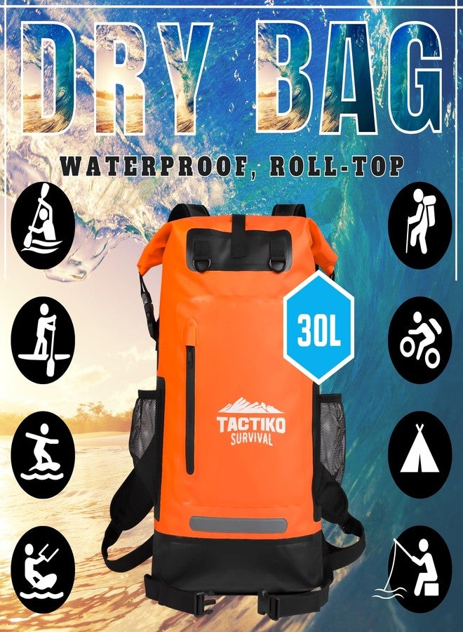 حقيبة تخزين جافة مقاومة للماء بنسبة 100% من ماركة Mint Bucket Brands TACTIKO للنساء والرجال - حقيبة ظهر خفيفة الوزن بسعة 30 لترًا قابلة للطي - مثالية للرياضات المائية والشاطئ وركوب القوارب والمشي لمسافات طويلة والبقاء على قيد الحياة والتخييم والسفر (برتقالي) - Image 2
