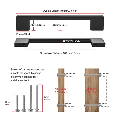 TUNNY 10 Pack Classic Cabinet Handles-6.3"/160mm Screw Spacing Matte Black Furniture Hardware Handles for Kitchen Cabinets Bedroom Cabinet Pull - Image 2