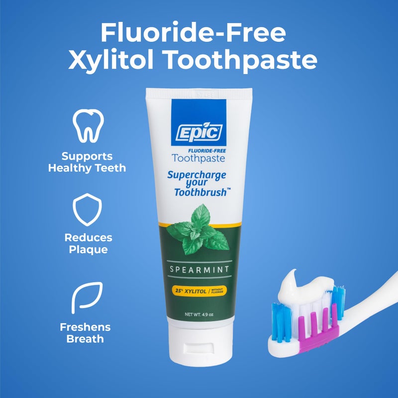 Epic Xylitol Toothpaste for Adults - Fluoride-Free Toothpaste with 25% Xylitol - SLS-Free Formula for Dry Mouth & Fresh Breath - Spearmint, 4.9oz (2-Pack) - Image 4