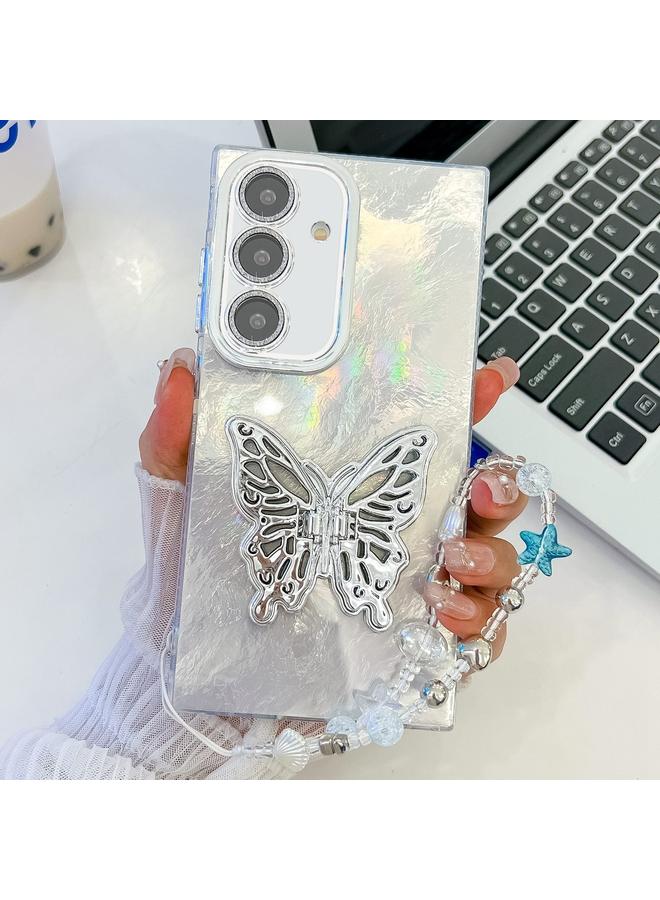 erorex Case For Samsung Galaxy A36 5G Plating Glitter Lens Film Texture Butterfly Holder Wristband Phone Case - Image 1