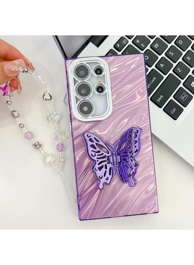 erorex Case For Samsung Galaxy A36 5G Plating Glitter Lens Film Texture Butterfly Holder Wristband Phone Case - Image 2