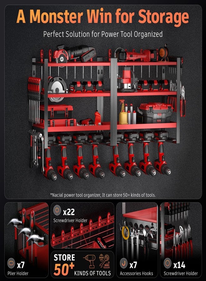 Nacial Power Tool Organizer Wall Mount, 4 Layer Drill Holder Wall Mount, Heavy Duty Tool Rack, Garage Tool Organizers and Utility Storage Rack for Drill Holder Charging Station, Perfect for Father's Day Gift - Image 2