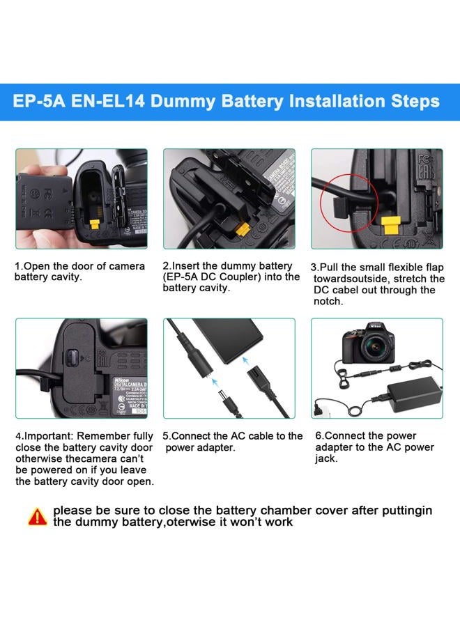 TKDY EH-5 EP-5A AC Power Adapter Supply Battery Charger Kit (Replacement for EN-EL14/EN-EL14a) for Nikon Coolpix D3100 D3200 D3300 D5100 D5200 D5300 D5500 Df P7000 P7100 P7700 D7800 Camera. - Image 3
