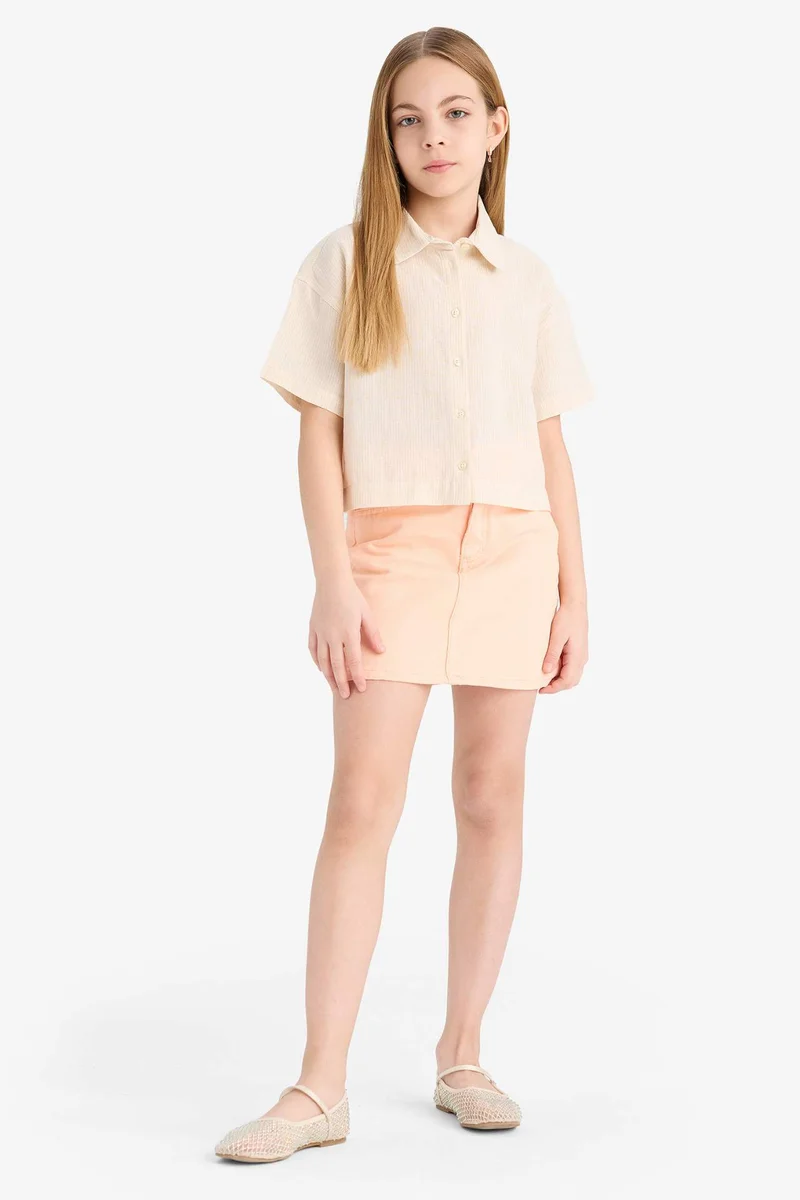 ديفاكتو Girl Cropped Fit Cotton Short Sleeve Shirt