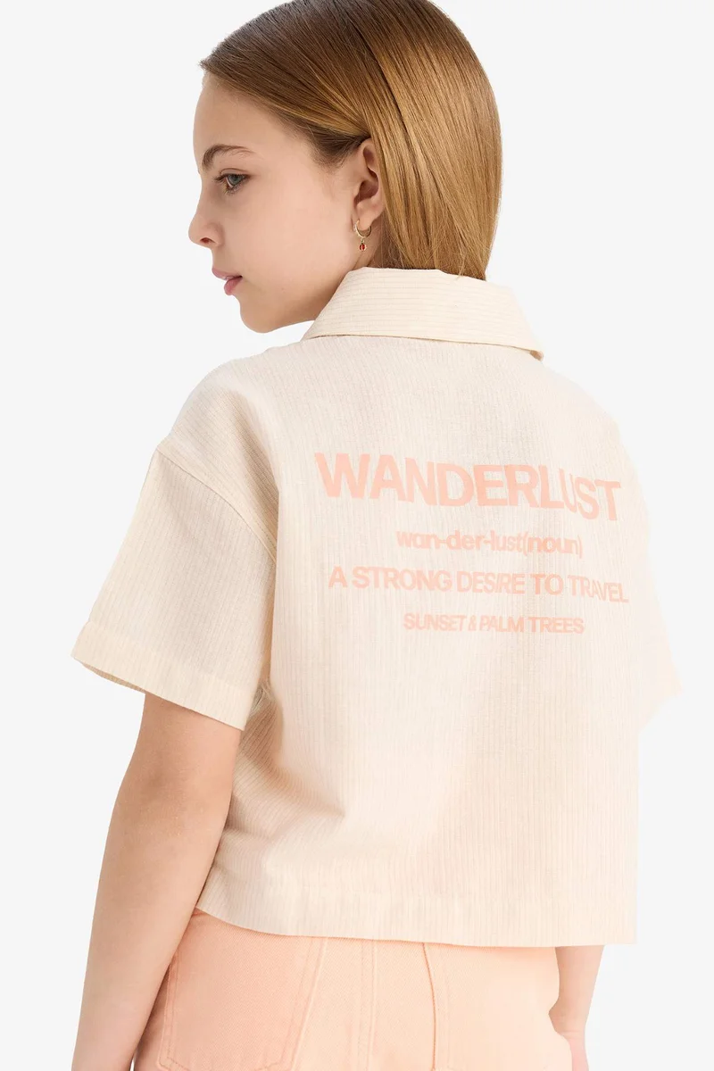 ديفاكتو Girl Cropped Fit Cotton Short Sleeve Shirt