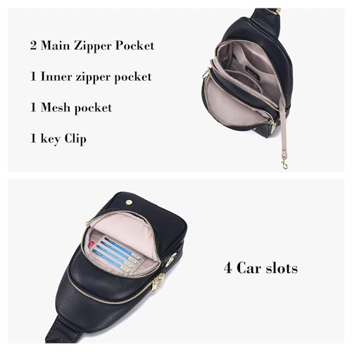 INICAT Crossbody Sling Bags Travel Cross Body Purses Faux Leather Fanny Packs Chest Bag for Women(Black Pure anti theft) - Image 5