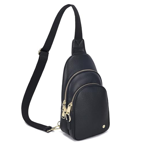 INICAT Crossbody Sling Bags Travel Cross Body Purses Faux Leather Fanny Packs Chest Bag for Women(Black Pure anti theft) - Image 1