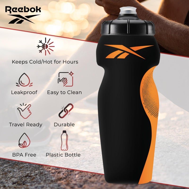 Reebok Squeeze Water Bottles With Athletic Design - Water Bottle 24 oz - Sports Water Bottle - Reusable Water Bottle For Gym, Running, Hiking etc, BPA Free (Black) - Image 4