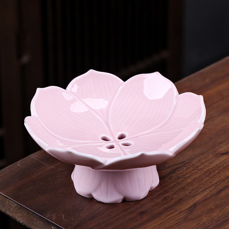 Ceramic Lotus Elevated Fruit Plate Creative Dessert DishLotus Drain Fruit Plate (Sakura Powder) Lotus Drain Fruit Plate (Sakura Powder) 