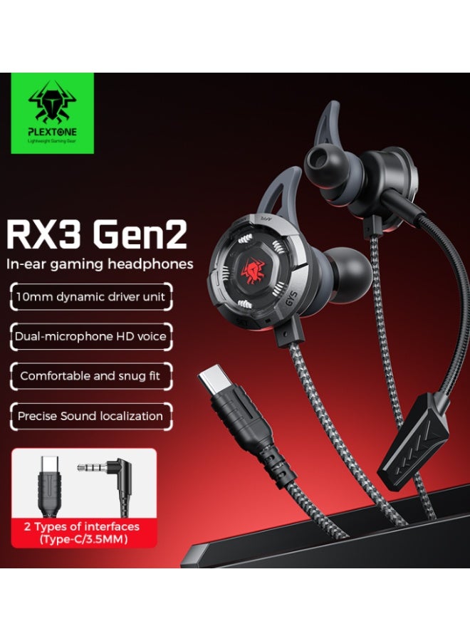Plextone RX3 Gen2 Type-C Gaming Headset with Microphone: High-performance gaming and calls with powerful bass and built-in microphone. Comfortable for extended use. 120cm length. Black. - Image 2