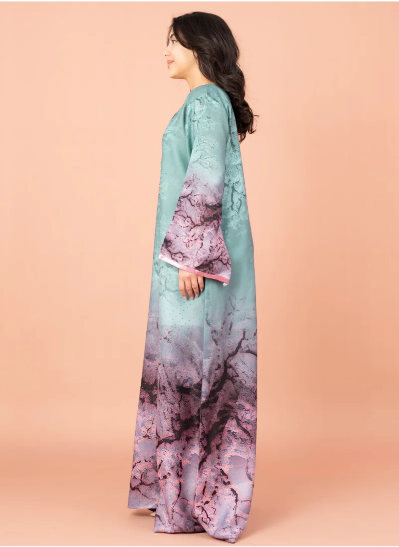 IKKXA Shadowed Print Jalabiya IN059 Turquoise