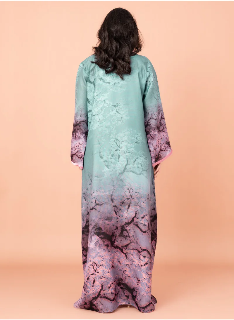 IKKXA Shadowed Print Jalabiya IN059 Turquoise