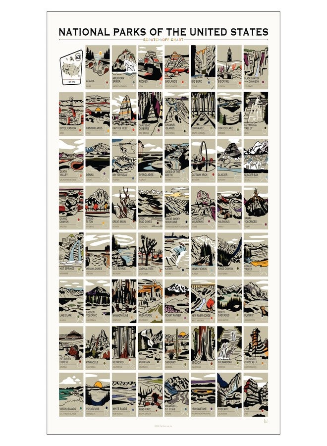 Pop Chart Lab Pop Chart | National Parks of the United States Scratch-Off Map | 12" x 16" Scratch-Off Wall Decor | Track Your Travels to All 63 Parks With This Bucket List Scratch-Off Map | 100% Made in the USA - Image 1