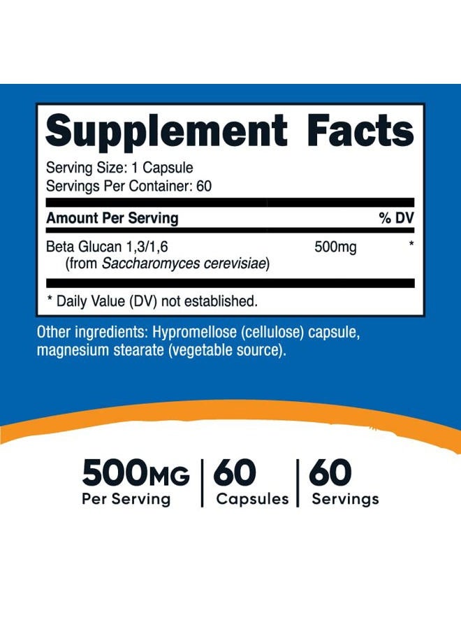 Nutricost Beta Glucan 500mg 1,3/1,6 D-Glucan, 60 Vegetarian Capsules - Gluten Free, Non-GMO - Image 2