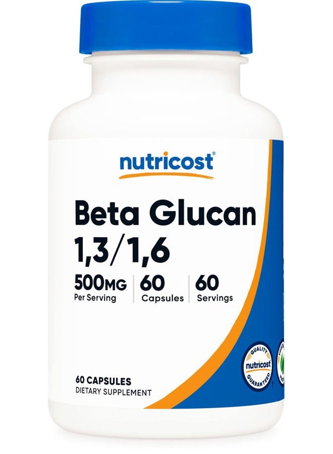 Nutricost Beta Glucan 500mg 1,3/1,6 D-Glucan, 60 Vegetarian Capsules - Gluten Free, Non-GMO - Image 1