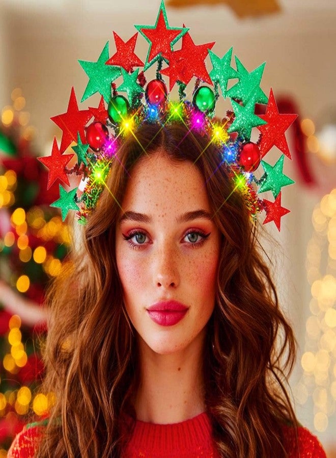 Zoestar Christmas Light Up Headbands Led Star Crown Headpiece Xmas Glow Party Hair Accessories for Women - Image 2
