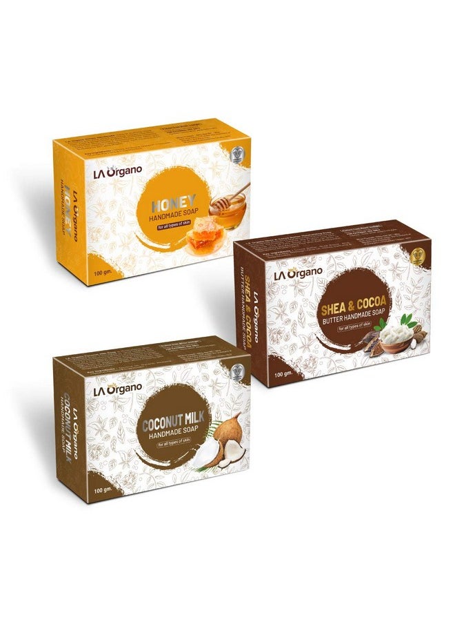 LA Organo LA Organo Handmade Honey, Shea Cocoa & Coconut Milk Bath Soap (100g each, Pack Of 3)  - Image 1