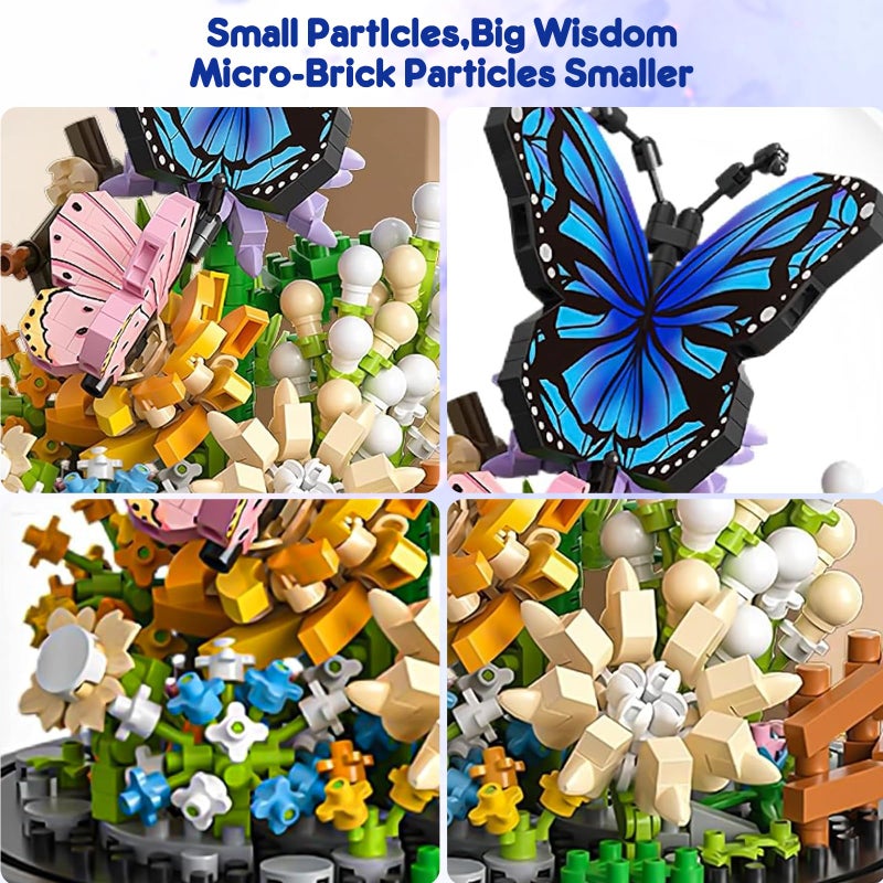 VZZNN 2 Pack Flower Bouquet Building Sets with LED Lighting,Animals Flowers Botanical Collection Mini Building Blocks Set, Valentine's Day for Her Mom Women Wife Girlfriend(Roses,Butterfly) - Image 3