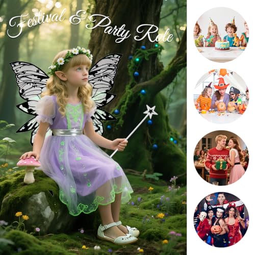 PATPAT® Butterfly Fairy Wings Costume Kit for Girls and Women, Iridescent Butterfly Wings Costume for Adults, Fairy Elf Outfit Compatible with Garland, Elf Ears & Fairy Wand Accessories - Image 4