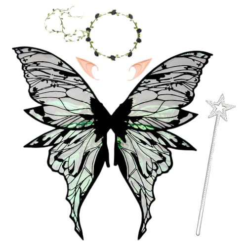 PATPAT® Butterfly Fairy Wings Costume Kit for Girls and Women, Iridescent Butterfly Wings Costume for Adults, Fairy Elf Outfit Compatible with Garland, Elf Ears & Fairy Wand Accessories - Image 1