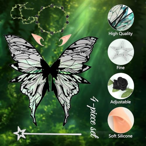 PATPAT® Butterfly Fairy Wings Costume Kit for Girls and Women, Iridescent Butterfly Wings Costume for Adults, Fairy Elf Outfit Compatible with Garland, Elf Ears & Fairy Wand Accessories - Image 3