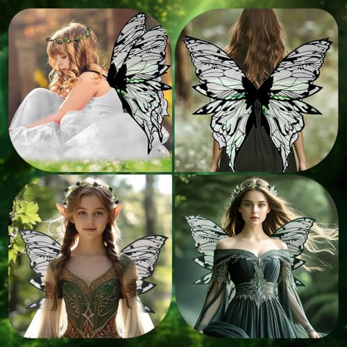 PATPAT® Butterfly Fairy Wings Costume Kit for Girls and Women, Iridescent Butterfly Wings Costume for Adults, Fairy Elf Outfit Compatible with Garland, Elf Ears & Fairy Wand Accessories - Image 5