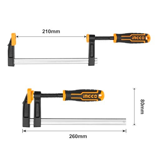 INGCO 2 PCS F Clamps (50x200mm), F Clamp with Better Grip and Surface Protection Metal F Clamps for Woodworking Glass and Welding Works - Image 2