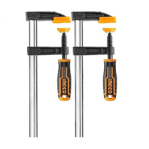INGCO 2 PCS F Clamps (50x200mm), F Clamp with Better Grip and Surface Protection Metal F Clamps for Woodworking Glass and Welding Works - Image 1