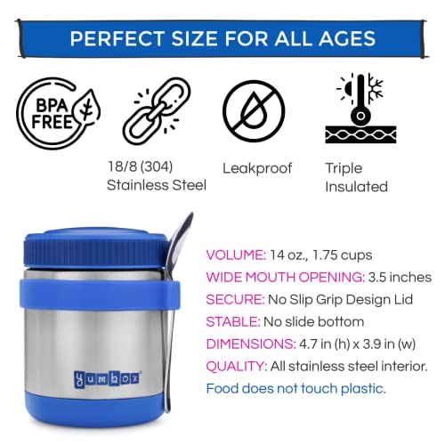 Yumbox Wide Mouth Zuppa 14 oz Triple Insulated Stainless Steel Food Jar, Superior Heat Retention, Leakproof, with Utensil Band and Spoon, Easy Open Grip, Hot 6 Hours or Cold 12 Hours, (Neptune Blue) - Image 2