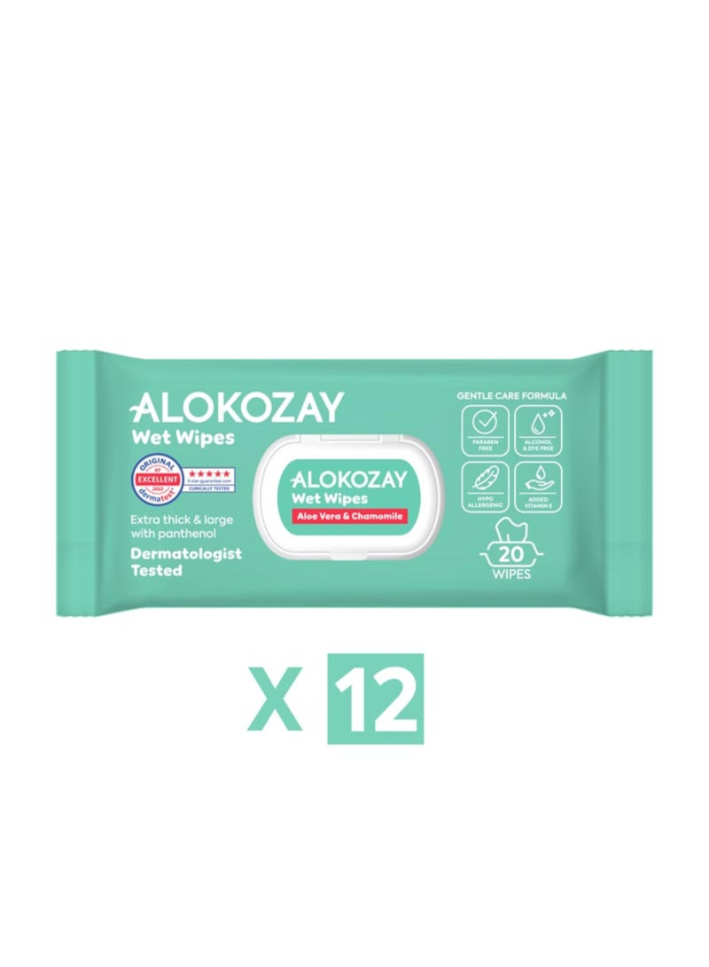 Alokozay Baby Wet Wipes Aloe-Vera And  Camomile 12 x 20 Wipes - Image 1