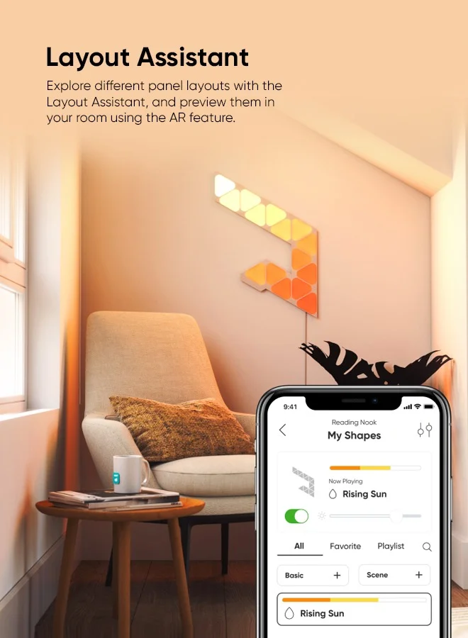 نانوليف مجموعة توسيع الألواح الضوئية LED الذكية Shapes Mini Triangle - 10 قطع - مع مؤثرات صوتية، ديكور فوري للجدران، للاستخدام المنزلي أو المكتبي، استهلاك طاقة منخفض | إضاءة ألعاب