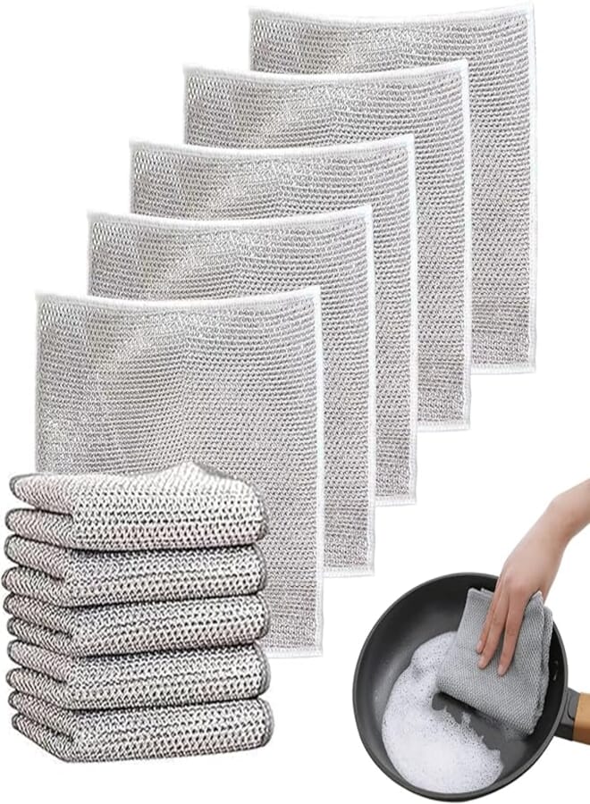 BYYT Pack of 10 Multi-Purpose Wire Dish Cloths for Wet and Dry, Multifunctional Scratch-Resistant Wire Tea Towel, Wire Dishwashing Rags, Dish Cloths Wire for Dishes, Sinks, Counters, Hob Tops