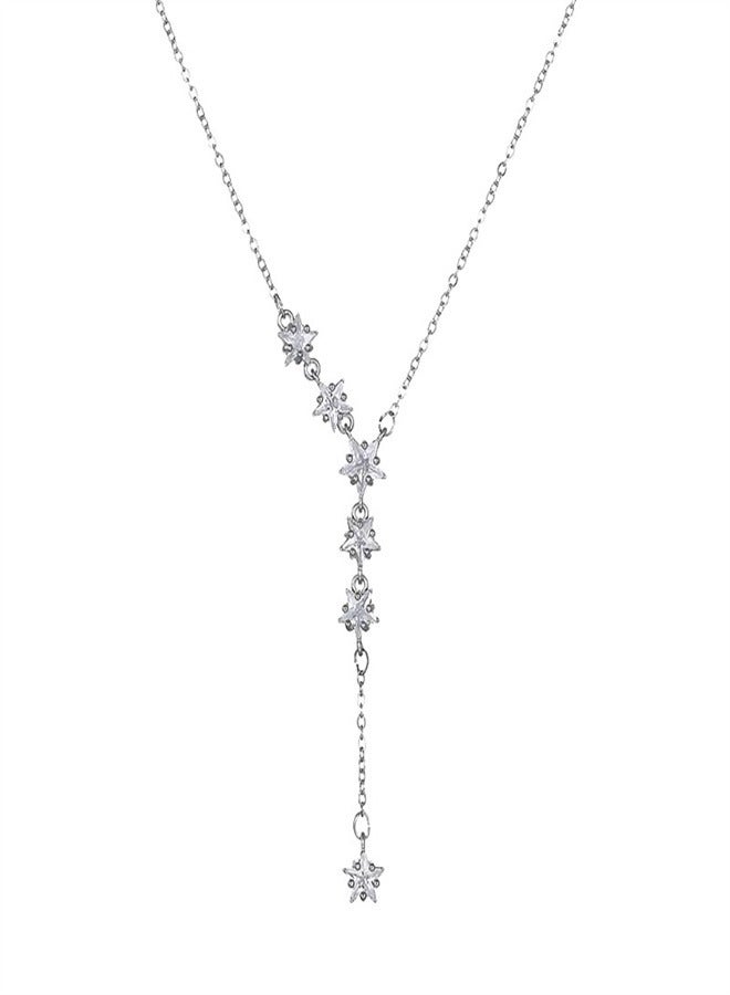 Star Y Necklace 925 Sterling Silver Star Choker Necklace Silver Crystal Star Drop Choker Chain Pendant Necklace Simple Necklace Chain Jewelry  for Women Teen Girls  - Image 1
