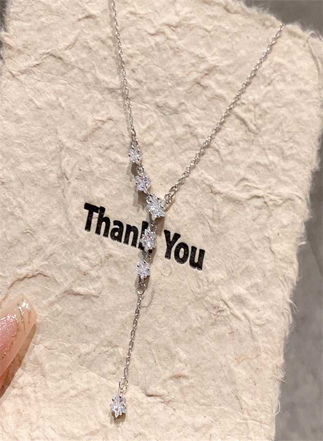 Star Y Necklace 925 Sterling Silver Star Choker Necklace Silver Crystal Star Drop Choker Chain Pendant Necklace Simple Necklace Chain Jewelry  for Women Teen Girls  - Image 5